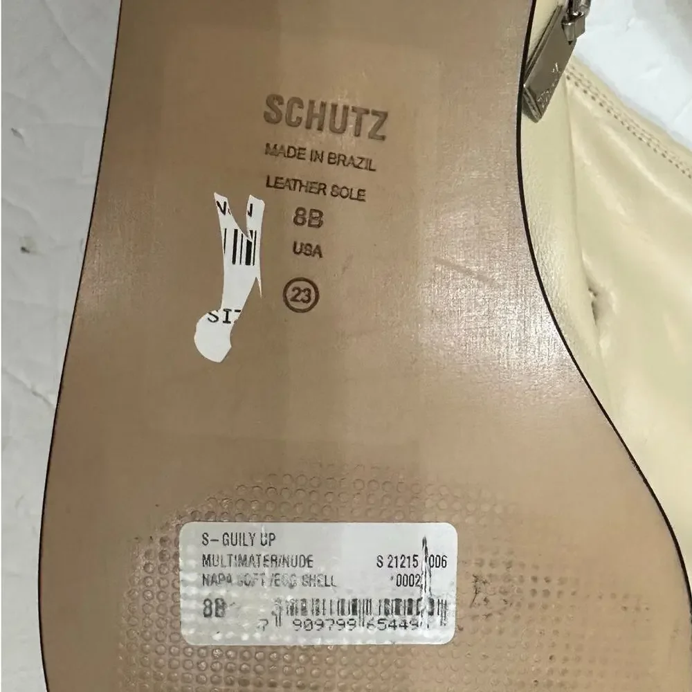 Schutz Boots Over the Knee Leather Guily Up Eggshell Cream New Shopworn